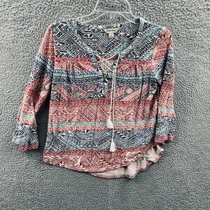 Lucky Brand Women Boho Peasant Blouse S Southwestern Geometric Festival Pullover